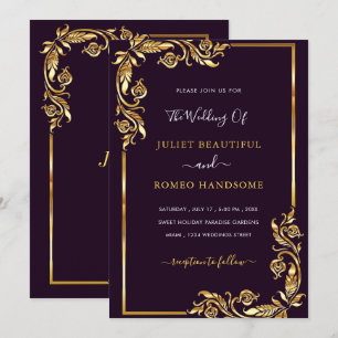 Tu Invitación de Boda Negra Enmarcada con Floral D