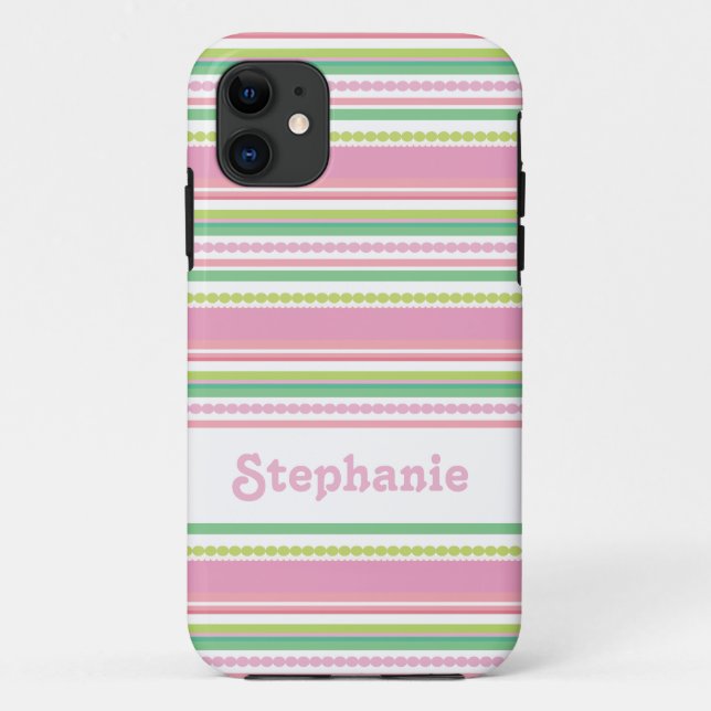 "Tu nombre" cuentas de rayas funda iphone rosa5 (Reverso)