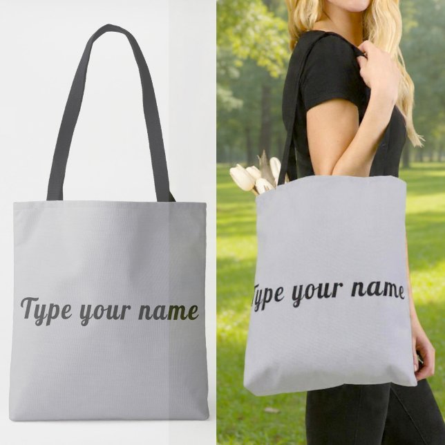 Tu nombre en bolsa de mano gris (Gray tote bag with your name)
