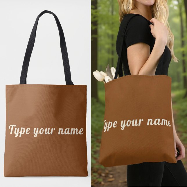 Tu nombre en bolsa de mano marrón (Brown tote bag with your name)