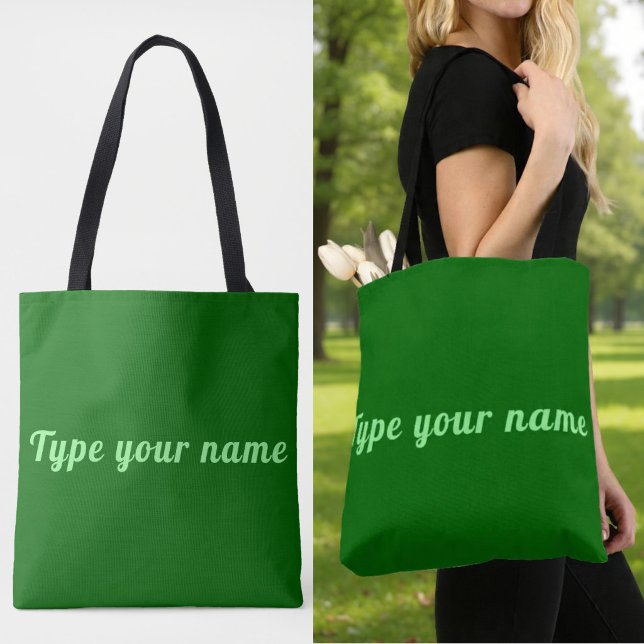 Tu nombre en bolsa de tote verde (Green tote bag with your name)