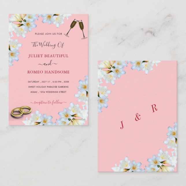 Tu plantilla de invitación de boda con lirios blan (Anverso / Reverso)
