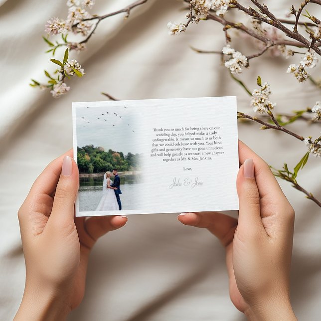 Tu propia foto, gradiente, tarjeta de agradecimien (Faded white we gradient wedding photo thank you card)