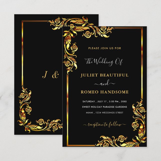 Tu QR Code Scan Black Gold Wedding Invitación (Anverso / Reverso)