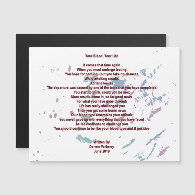 Tu sangre, tu tarjeta magnética de 10 cm x 14 cm (Anverso/Reverso)