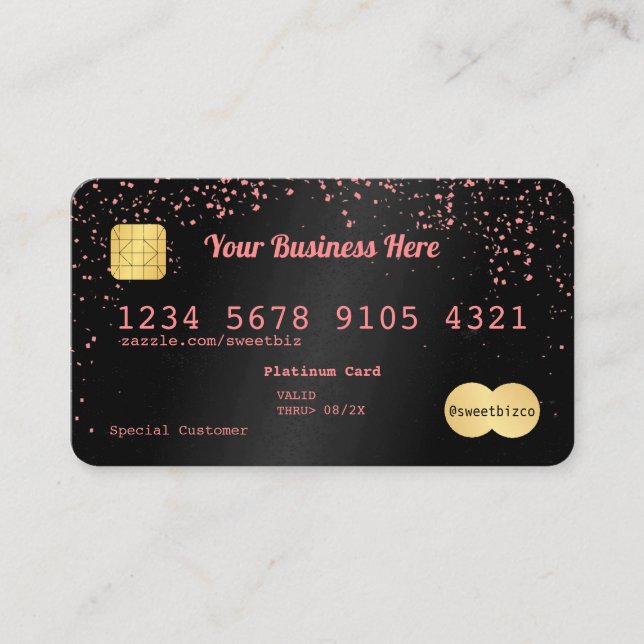 Tu tarjeta de crédito confetti de texto rosa negro (Anverso)