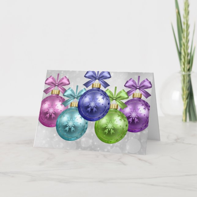 Tu tarjeta de Navidad con 5 fotos en adornos dobla (Anverso)