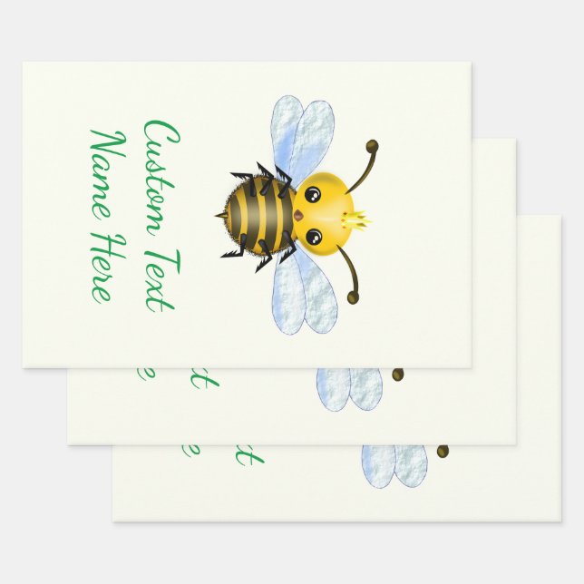 Tu texto envolver hojas de papel con abeja reina (Set)