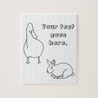 Tu texto, rompecabezas de dibujos de Duck y Bunny 
