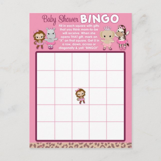 Tu Tu Cute Ballerina Tarjetas Baby Shower BINGO TT (Anverso)