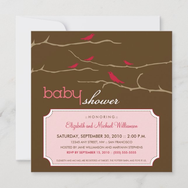  ¡Tuitea! ¡Tuitea! Invitación a Baby Shower (rosa) (Anverso)