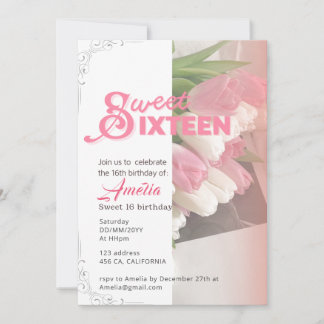 Tuleta rosa suave elegante dulce 16 Invitación