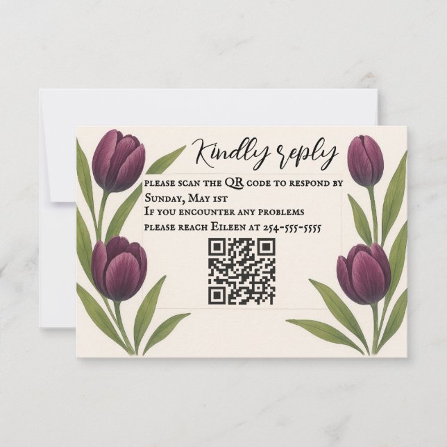 Tulip Heirloom Código QR Tarjeta RSVP (Anverso)
