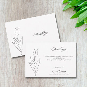 Tulip Line Art Funeral Gracias Tarjeta de Nota