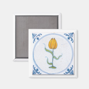Tulip Tile Art con imán azul y blanco