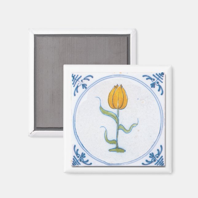 Tulip Tile Art con imán azul y blanco (Anverso/Reverso)