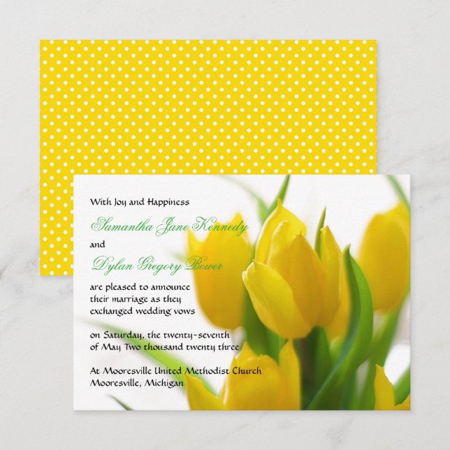 Tulipán Amarillo - Anuncio de Boda 3x5 (Anverso / Reverso)