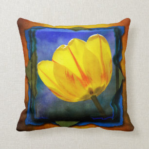 Tulipán Amarillo en Almohada Grunge Azul Verde Nar