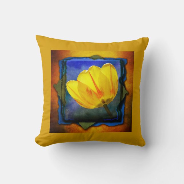 Tulipán Amarillo en Almohada Grunge Azul Verde Nar (Anverso)