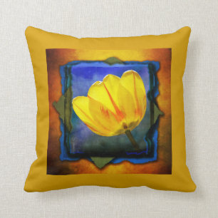 Tulipán Amarillo en Almohada Grunge Azul Verde Nar
