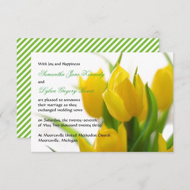 Tulipán amarillo - Invitación Boda 3x5 (Anverso / Reverso)