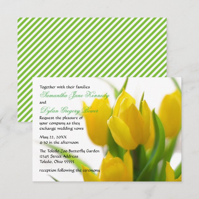 Tulipán Amarillo - Invitación de Boda 3x5 (Anverso / Reverso)