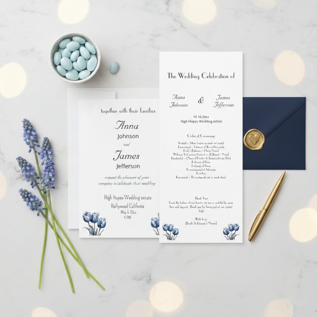 Tulipán azul Delft, invitación a matrimonio con fo (Subido por el creador)