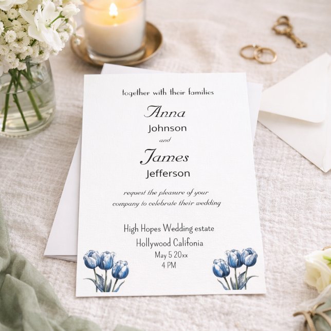 Tulipán azul Delft, invitación a matrimonio con fo (Subido por el creador)