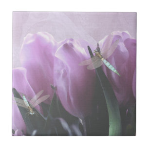 Tulipán morado Aqua Dragonfly Baldosas de arte cer