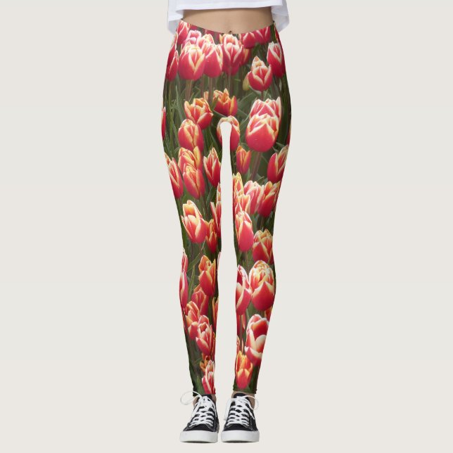 Tulipán rojo y blanco Legging (Anverso)