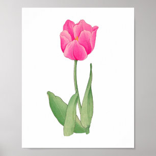 Tulipán rosa, arte japonés vintage 12 x 1`6
