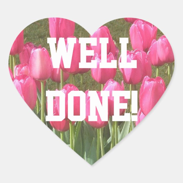 Tulipán rosa Pegatinas con forma de corazón bien h (Anverso)