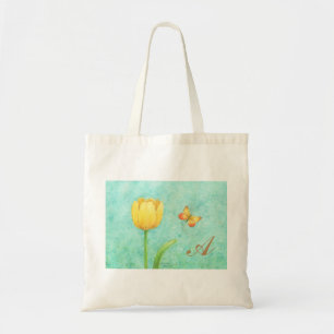 Tulipán y mariposa amarillos de la bolsa de asas