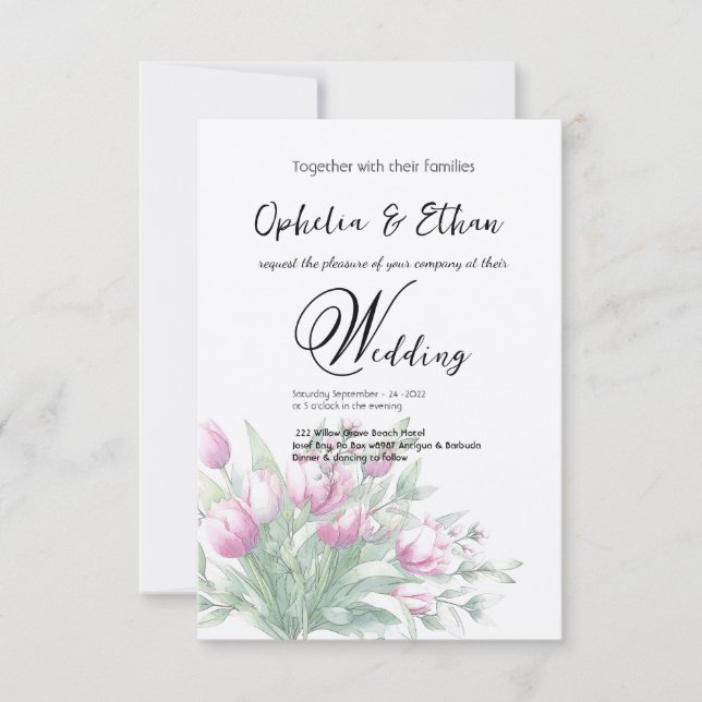 Tulipanes acuarelas, invitación a la boda (Anverso)