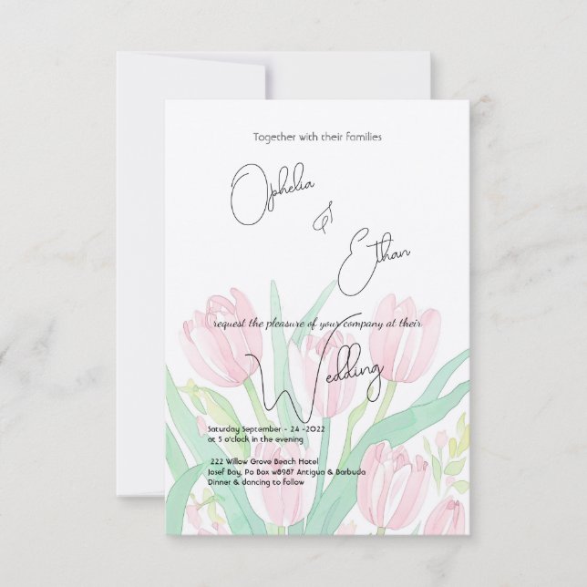 Tulipanes acuarelas, Invitación a la boda (Anverso)