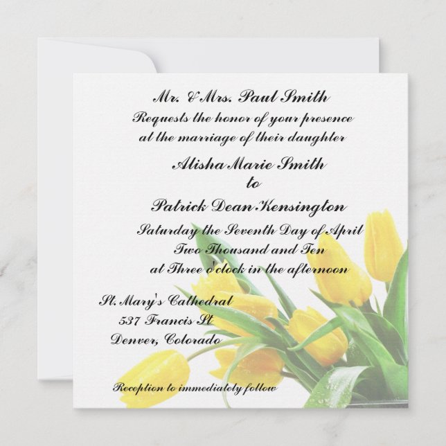 Tulipanes amarillos que casan la invitación de la (Anverso)