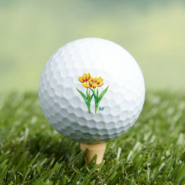 Tulipanes Amarillos Y Rojos Con Pelotas De Golf Co