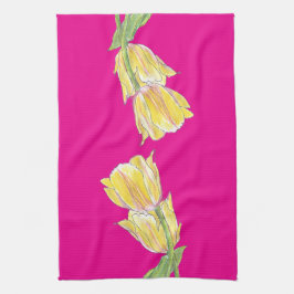Tulipanes amarillos y rosados sobre una toalla de 