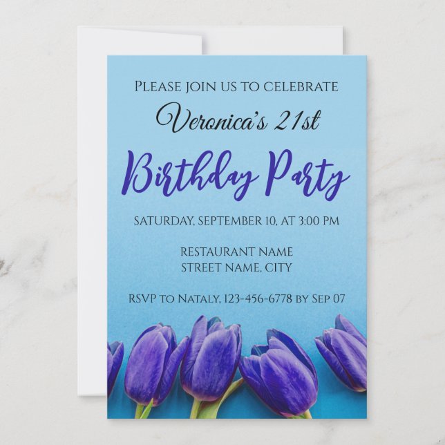 Tulipanes azules en un fondo azul Invitación (Anverso)
