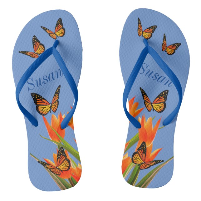 Tulipanes azules y mariposas pares de chanclas (Plantilla)