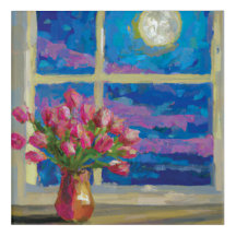 Tulipanes bajo la pared lunar arte