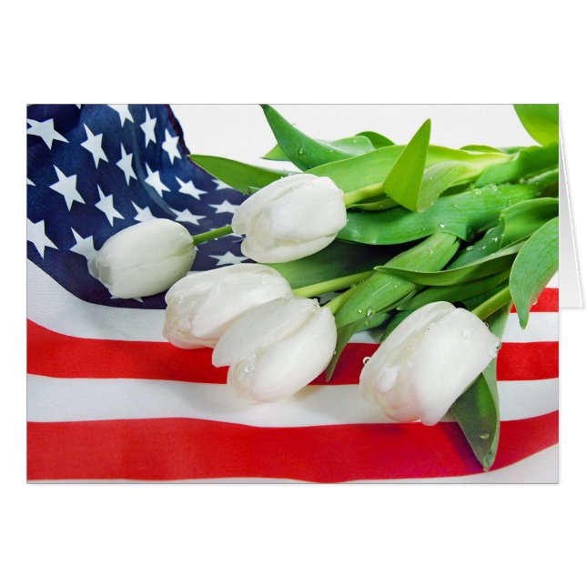 tulipanes blancos en la bandera estadounidense (Anverso (Horizontal))