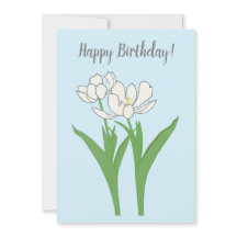Tulipanes Blancos En Tarjeta De Cumpleaños Azul Cl