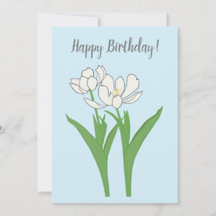 Tulipanes Blancos En Tarjeta De Cumpleaños Azul Cl