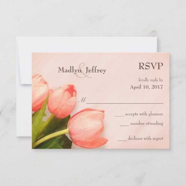 Tulipanes boda rosa de primavera RSVP (Anverso)