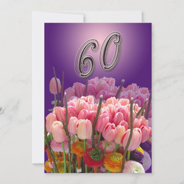 Tulipanes de invitación a la fiesta de cumpleaños  (Anverso)