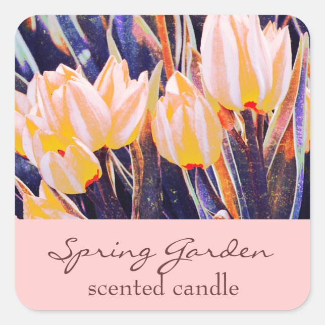 tulipanes de jardín rosa - etiqueta de vela o jabó (Anverso)