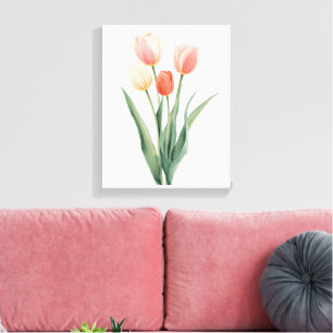 Tulipanes de Rosa Pastel Impresión Floral Acuarela