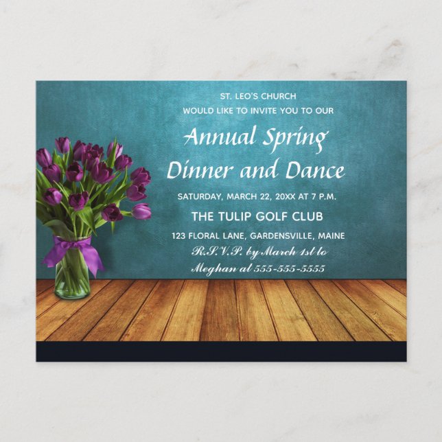 Tulipanes editables en un tarro, invitación para c (Anverso)