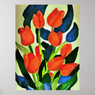 Tulipanes En Colores Fuertes Arte Floral Rojo
